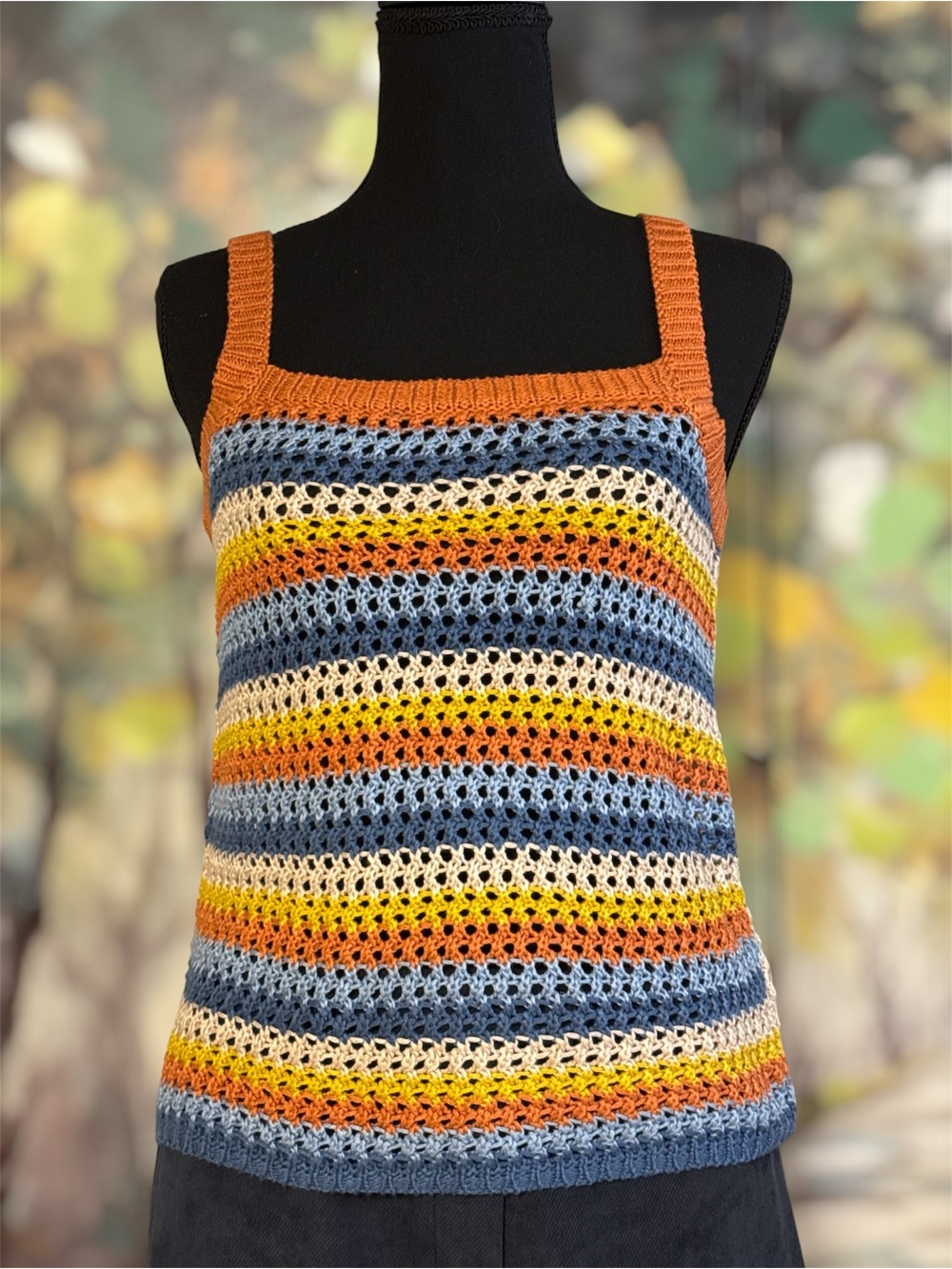 Hem & threads Striped Crochet Tank Top in Rust, Blue, Cream & Yellow